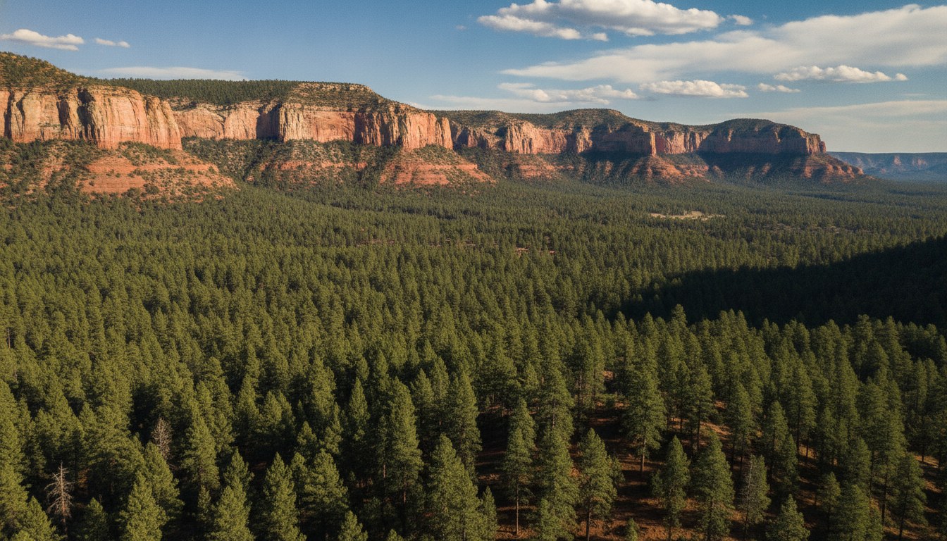 The Mogollon Rim and ponderosa pine forest of Arizona's Rim Country near Payson